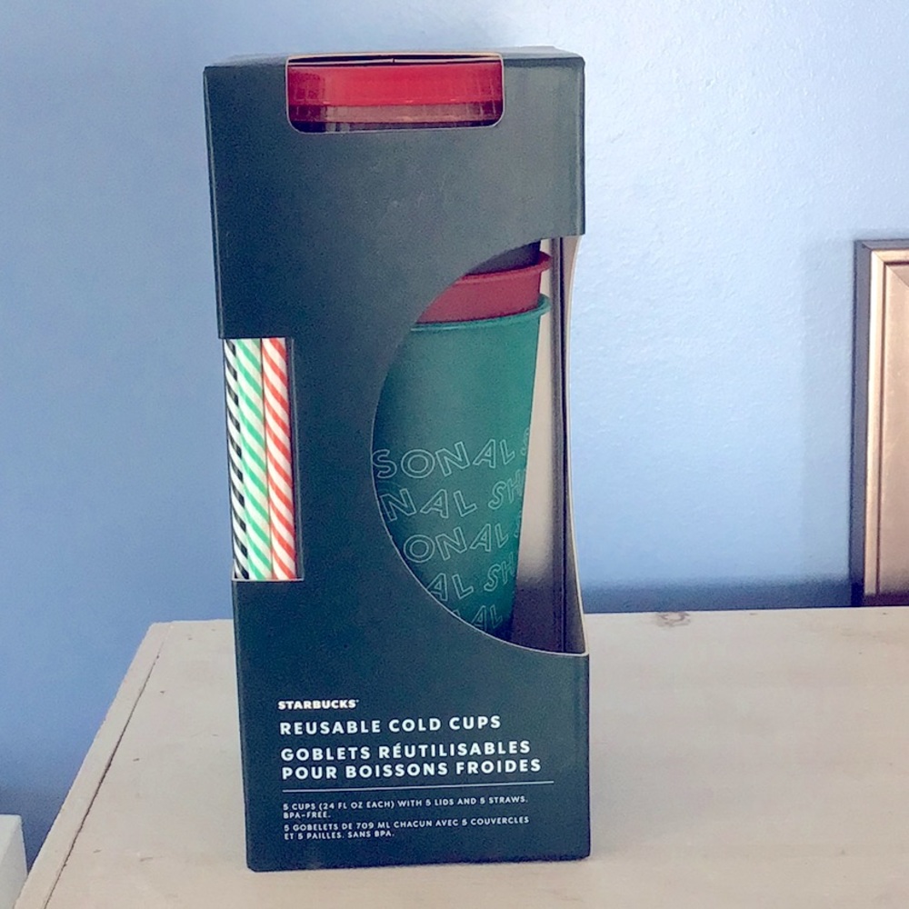 Starbucks 5 reusable 24 fl oz cold cups w/lids + straws Limited Edition BPAfree
